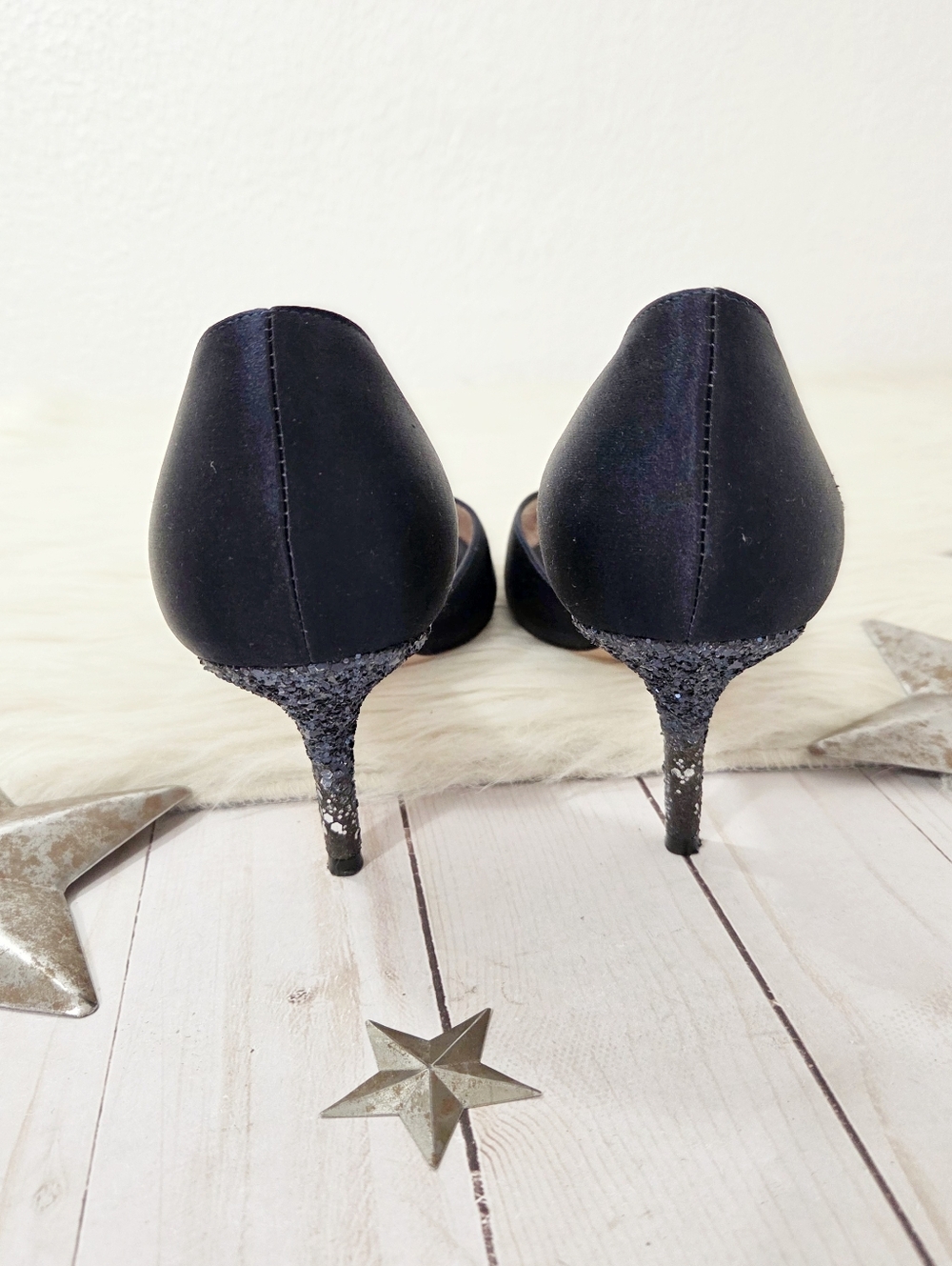 Kate Spade Sala d'orsay pumps navy blue satin glitter bow women's Size 8.5 - Picture 5 of 8